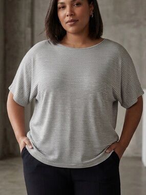Philosophy Republic Clothing Striped Pleat Back Detail Top Grey NWT 3X Chic
